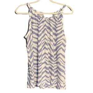 Tahari 100% Linen Tank Top Zebra Print Halter Neck Blue White Size Large L